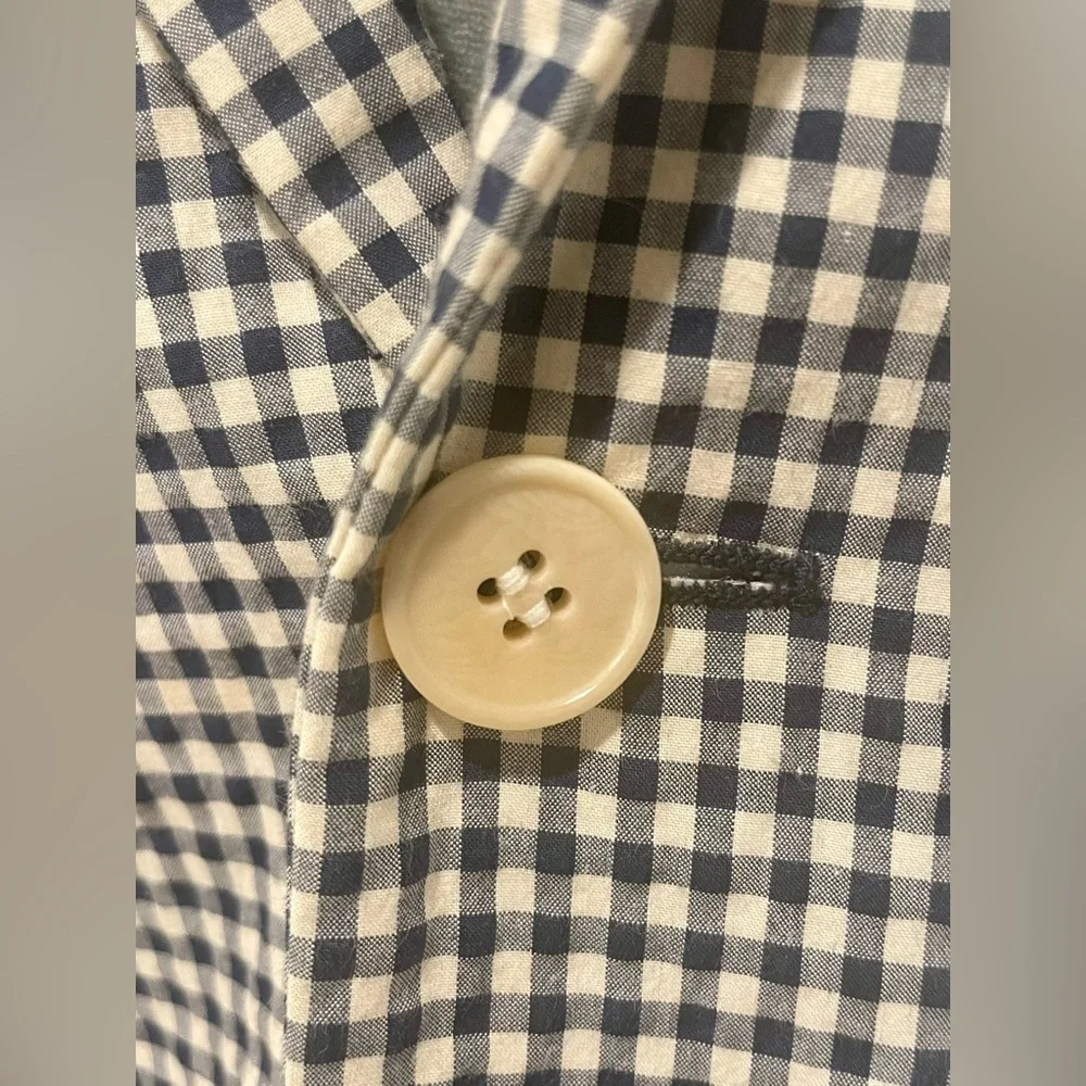 H&M gingham check 2 button blazer, navy & white, 38R, EUC